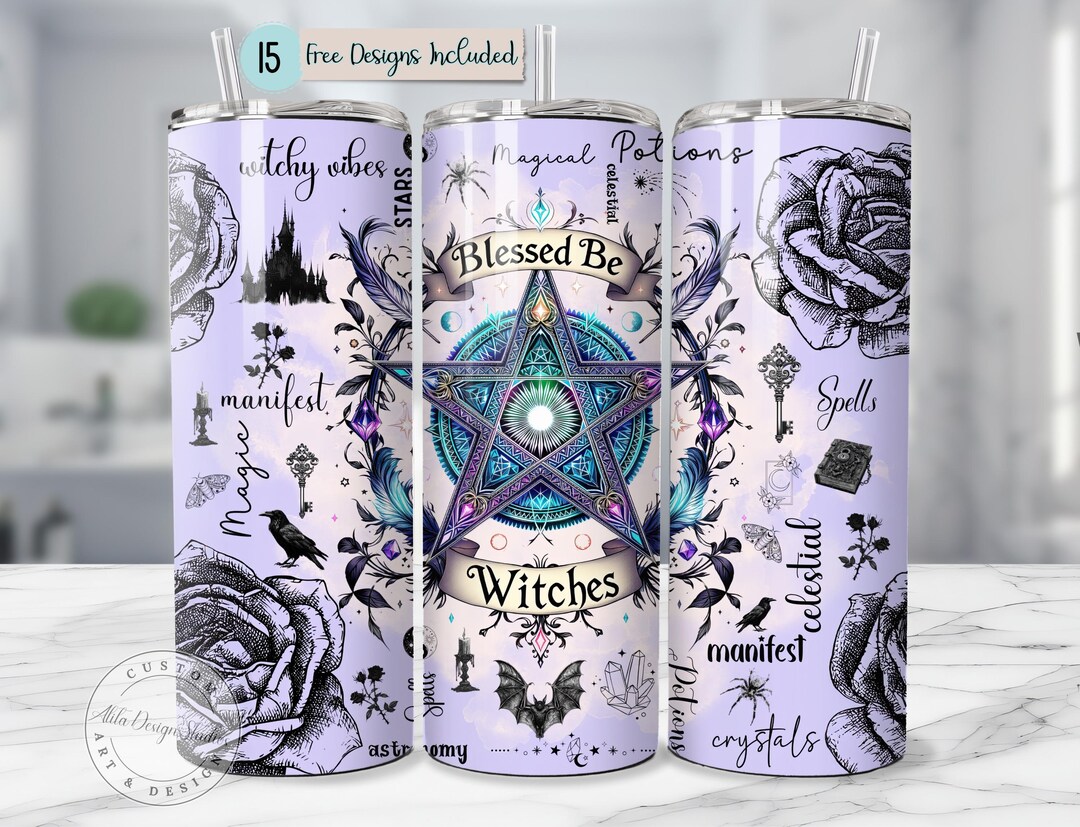 Blessed Be Witches Tumbler Wrap PNG Witchy Sublimation Skin 20oz Skinny ...