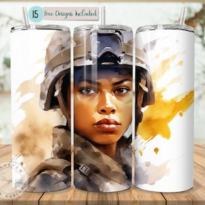 Military Veteran Servicewomen Military Tumbler Strong African American Women Empowerment 20oz Skinny Tumbler Sublimation PNG Veteran Tumbler