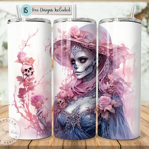 Goth Bride Gothic Bridal Halloween Tumbler Pink Pastel Bride 20oz Skinny Tumbler Sublimation Design Straight Pink Bride PNG Tumbler