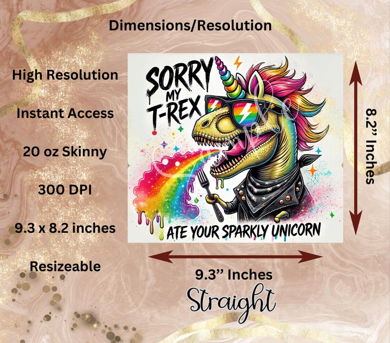 Envoltura de vaso con unicornio T-Rex divertido PNG, diseño de sublimación arcoíris punk PNG, envoltura de vaso de 20 oz, diseño de vaso sarcástico, unicornio divertido PNG imagen 5