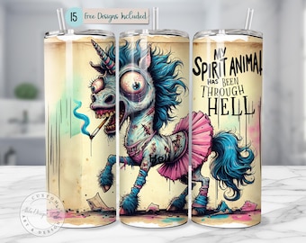 Funny Grunge Unicorn Design Funny Sarcastic Tumbler Wrap PNG Dark Humor 20 oz Skinny Tumbler Wrap Design Sublimation Skin