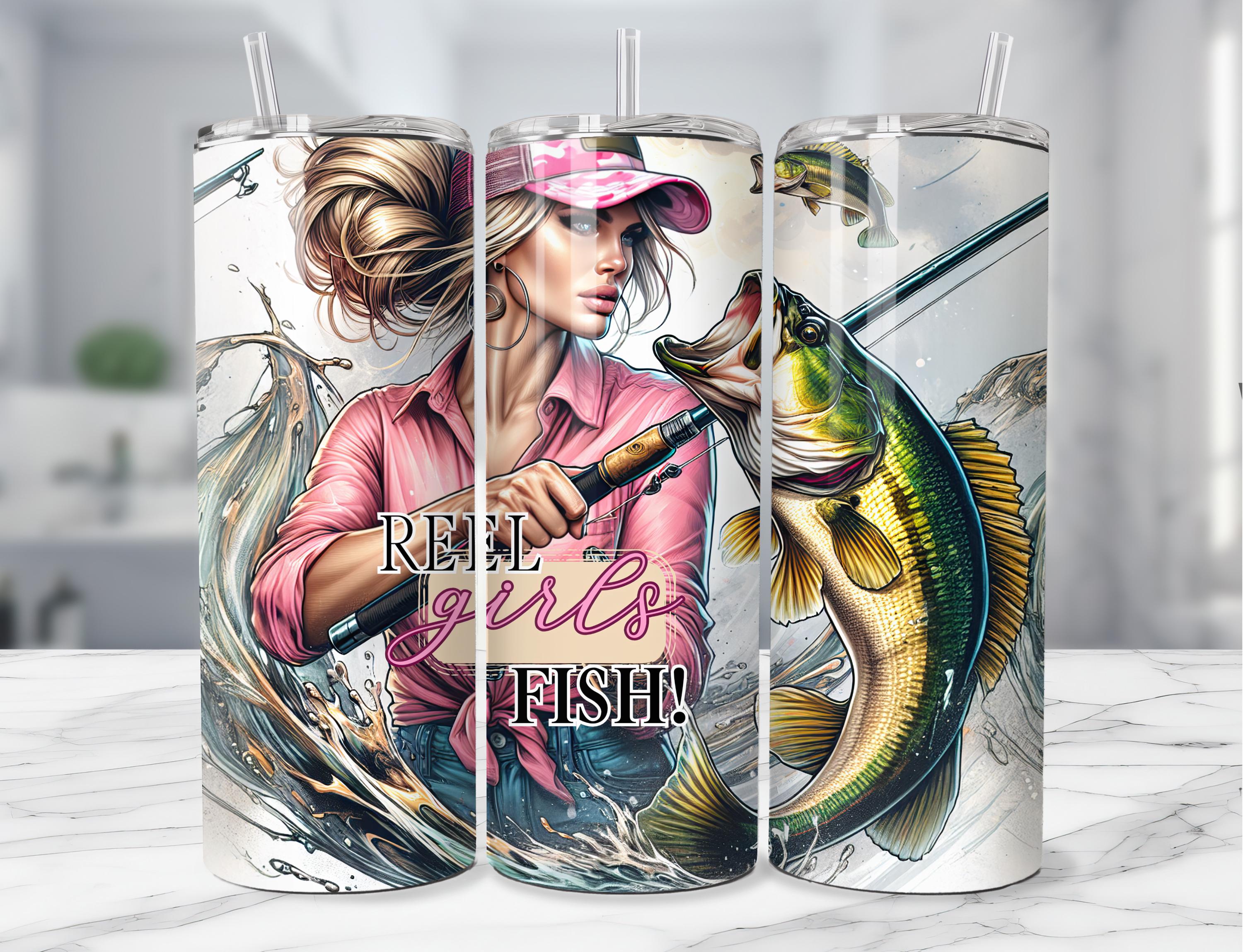 Fisherman Tumbler Wrap Design Bass Fishing 20oz Skinny Reel Girls Fish ...