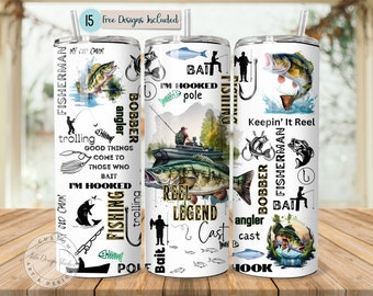 Fishing Tumbler Fisherman Boat Rod Bass Fishing Reel Legend 20ozs Tumblers Sublimation Skin Design Angler Fishing Hunting PNG Master Baiter