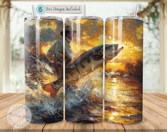Fishing Tumbler Outdoor Angler Fishing Pole Hunting Lake Life 20oz Skinny Tumbler Sublimation Design Straight Fishing Outdoors PNG Tumbler
