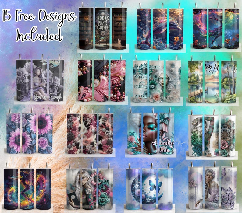Puede incluir: Un conjunto de 15 dise&ntilde;os de sublimaci&oacute;n para vasos, con varios temas y estilos. Los dise&ntilde;os incluyen patrones florales, arte abstracto, citas inspiradoras y escenas de la naturaleza. Los dise&ntilde;os son perfectos para crear vasos &uacute;nicos y personalizados.