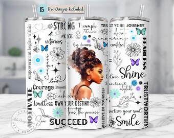 Positive Affirmation Tumbler Wrap PNG Motivational Word Collage Mental Health PNG 20oz Skinny Sublimation Wrap Self Love Confidence Design