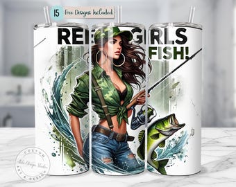 Girls Fishing Tumbler Wrap design 20oz Skinny Tumbler Sublimation Skin Fishing Pole Great Outdoors Hunting Fishing PNG Digital Download PNG