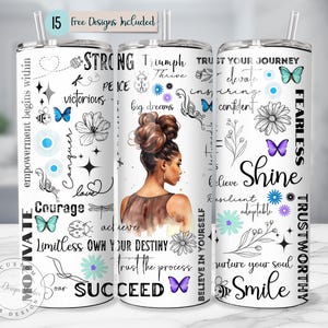 Mental Health Tumbler Diversity African American Daily Affirmation Positivity Wrap Watercolor Wrap 20oz Skinny Tumbler Sublimation Design