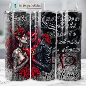 Goth Couples Tumbler Wrap Design 20 oz Skinny Sublimation Skin Red Devil Dark Romance Png Gothic Vibes red Heart Lovers png Digital Download
