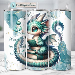 Cute Dragon PNG Tumbler Wrap Reading Sassy png 20oz Skinny Tumbler Wrap Book Reading Bookish Book Page Tumbler PNG Book Lover PNG Kawaii