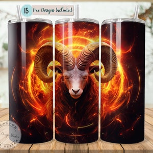 Aries Zodiac Sign Ram Zodiac Aries Tumbler Flames Tumbler 20oz Skinny Tumbler Sublimation Design Straight Design PNG Tumbler Design