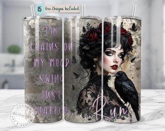 Cute Gothic Sublimation Design Black Raven Red Roses Sassy Gothic Vibes Black Red Beauty 20oz Skinny Tumbler Design Funny Sassy Quotes