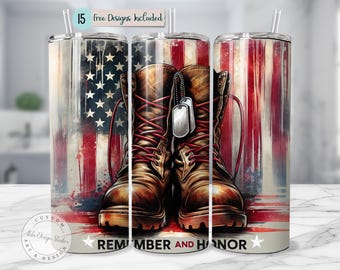 ミリタリータンブラーラップ PNG 愛国心あふれる退役軍人デザイン アメリカンミリタリータンブラーラップ 愛国心あふれるタンブラーを偲び、敬意を表す ミリタリーブーツ