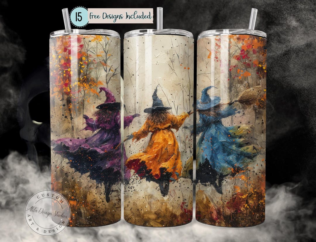 Sister Witches Tumbler Wrap PNG 20 Oz Skinny Tumbler Whimsical Autumn ...