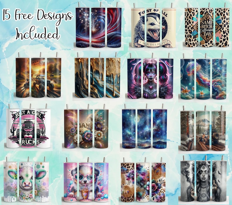 Puede incluir: Un conjunto de 15 dise&ntilde;os diferentes para vasos de sublimaci&oacute;n. Los dise&ntilde;os incluyen una variedad de temas, como el espacio, los animales y la naturaleza. Los dise&ntilde;os est&aacute;n todos en colores brillantes y son perfectos para agregar un toque personal a tus vasos.