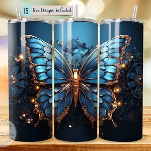 3D Blue Butterfly Tumbler Wrap Sublimation Design 20oz Skinny Tumbler 3D Tumbler Wrap Artistic Tumbler Wrap Design Digital Download Minimal