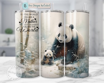 Vaso con diseño de oso panda, bebé panda, lindo diseño, panda de nieve, vaso delgado de 20 oz, diseño de sublimación, diseño de vaso PNG de animales bebés lindos y rectos