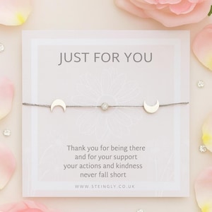 Just For You, Moon Bracelet, Thinking Of You Gift, Friendship Gift, Charm Bracelet, Birthday Gift Her, Charm Bracelet, Bracelet On A Card