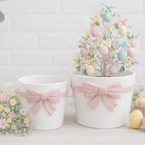 Ostern Schleifentopf, Pflanzgefäß, Kinderzimmer Dekor, rosa Schleifendekoration, Frühlingsdekor, Pastellinnenräume