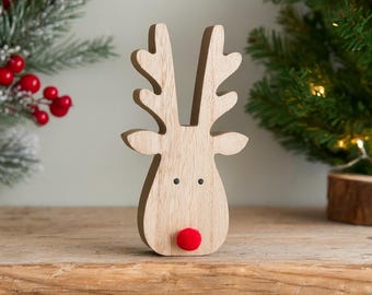 Wooden Reindeer Christmas Decor, Rustic Festive Ornament, Shelf Sitter, Nordic Christmas Home Decoration, Farmhouse Holiday Decoration