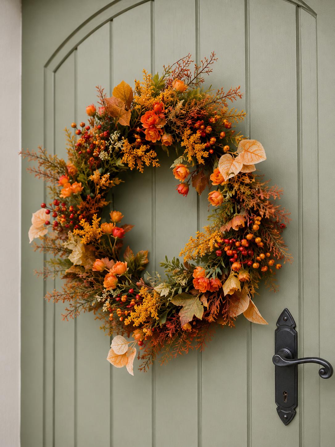Herbstkranz für die Haustür, Erntedankkranz, Dekoration im Landhausstil, Orangenbeerenkranz, Einzugsgeschenk, Saisonale Dekoration