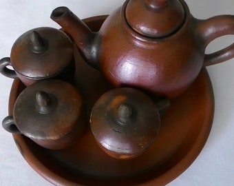 Clay Teapot and Cup Set