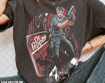 Limited Comfort Colors Leon S. Kennedy Resident Evil Shirt, Dr Pepper Meme RE 4 Remake Graphic Shirt, Gift For Women and Man Unisex Shirt