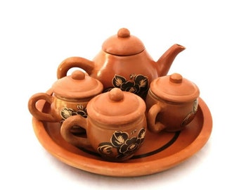 Premium Clay Teapot Teapot Set 3 Cups 1 Teapot + Tray