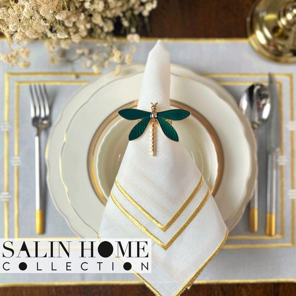Gold Trim Napkin and Placemat With Double Embellished for Christmas Table Decor, Minimal Embroidered Table Ware, 42x42CM and 50x38CM