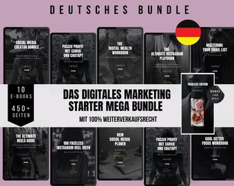 Paquete básico en alemán, 10 libros electrónicos en alemán, 1200 carretes sin rostro, marketing sin rostro para principiantes, alemán, MRR, PLR