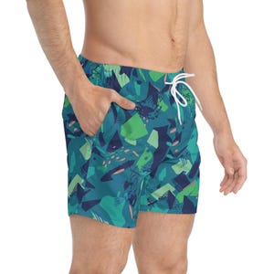 Blauwgroene zwembroek met jaren 90-print voor heren