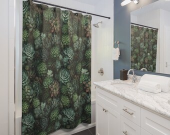 Green Succulent Print Shower Curtain