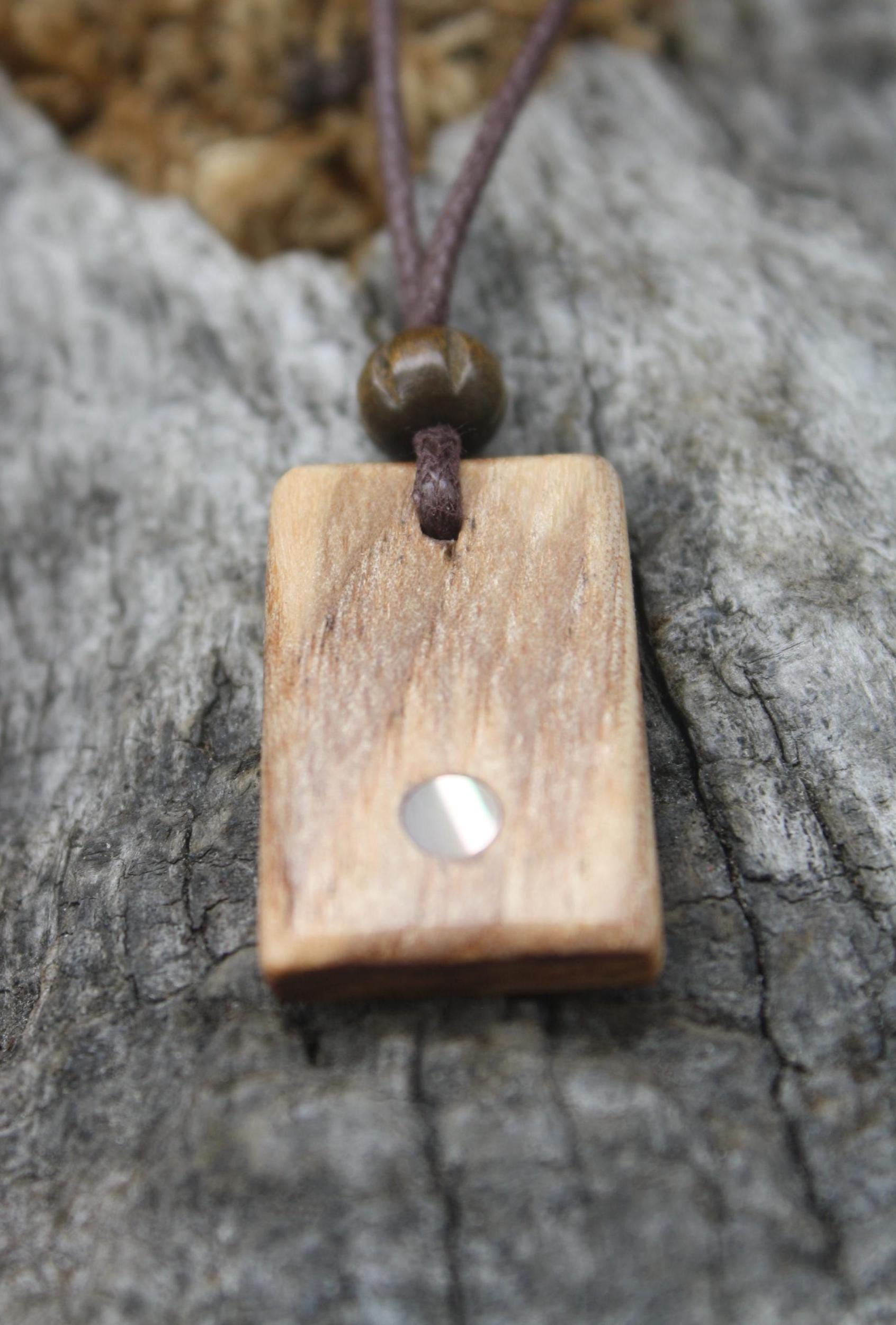 Irish Ash Wood Pendant: Abalone Inlay, Celtic Tree Necklace