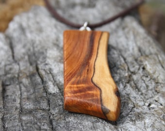 Hand Carved Yew Wood Pendant Necklace: Irish Heritage Jewellery, Mystical Animal Face
