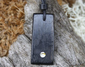 Irish Bog Oak Necklace: Ancient Wood Pendant with Mother of Pearl inlay