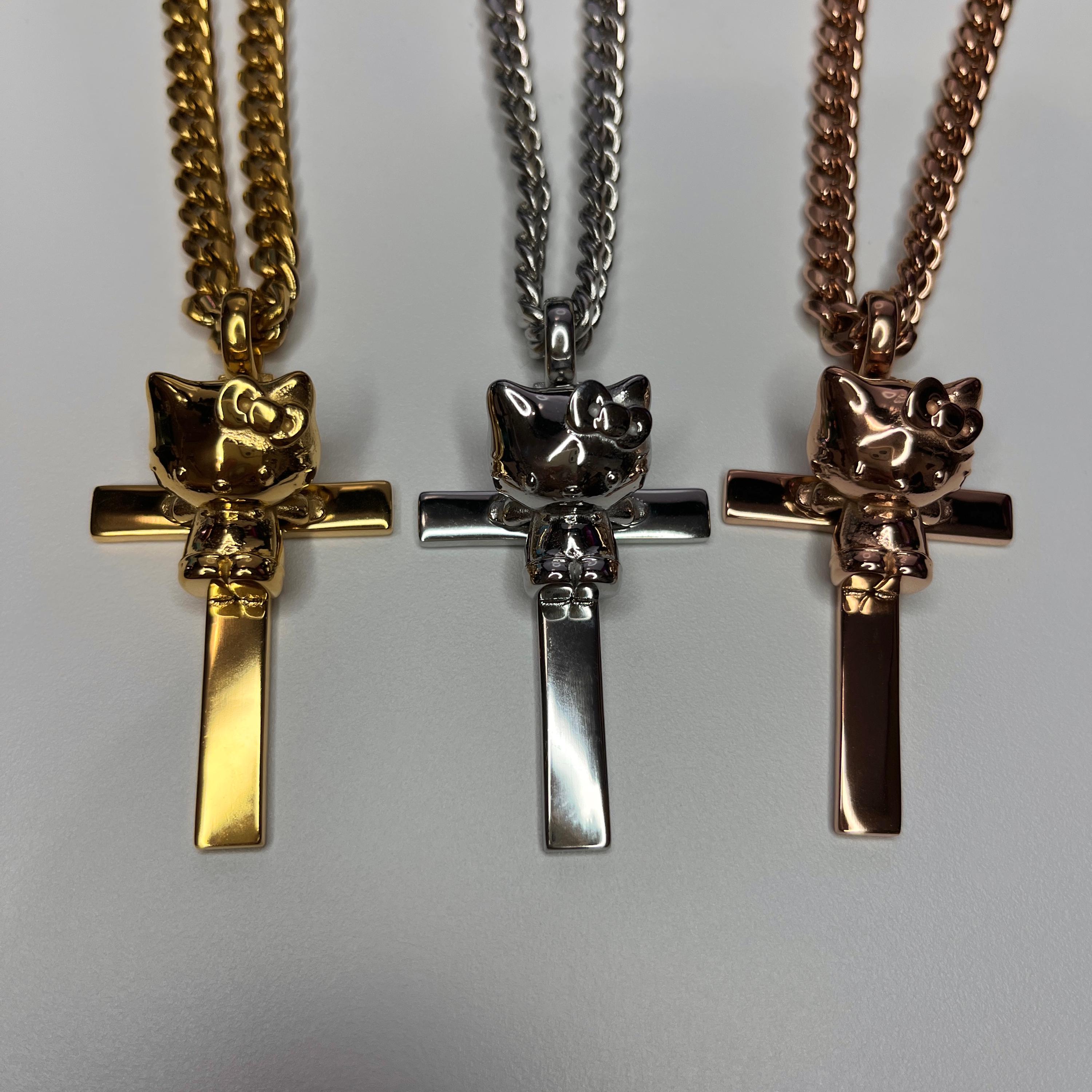 Stainless Steel Hi Kat Crucifix Necklace, 6 Mm 22 Inch Chain