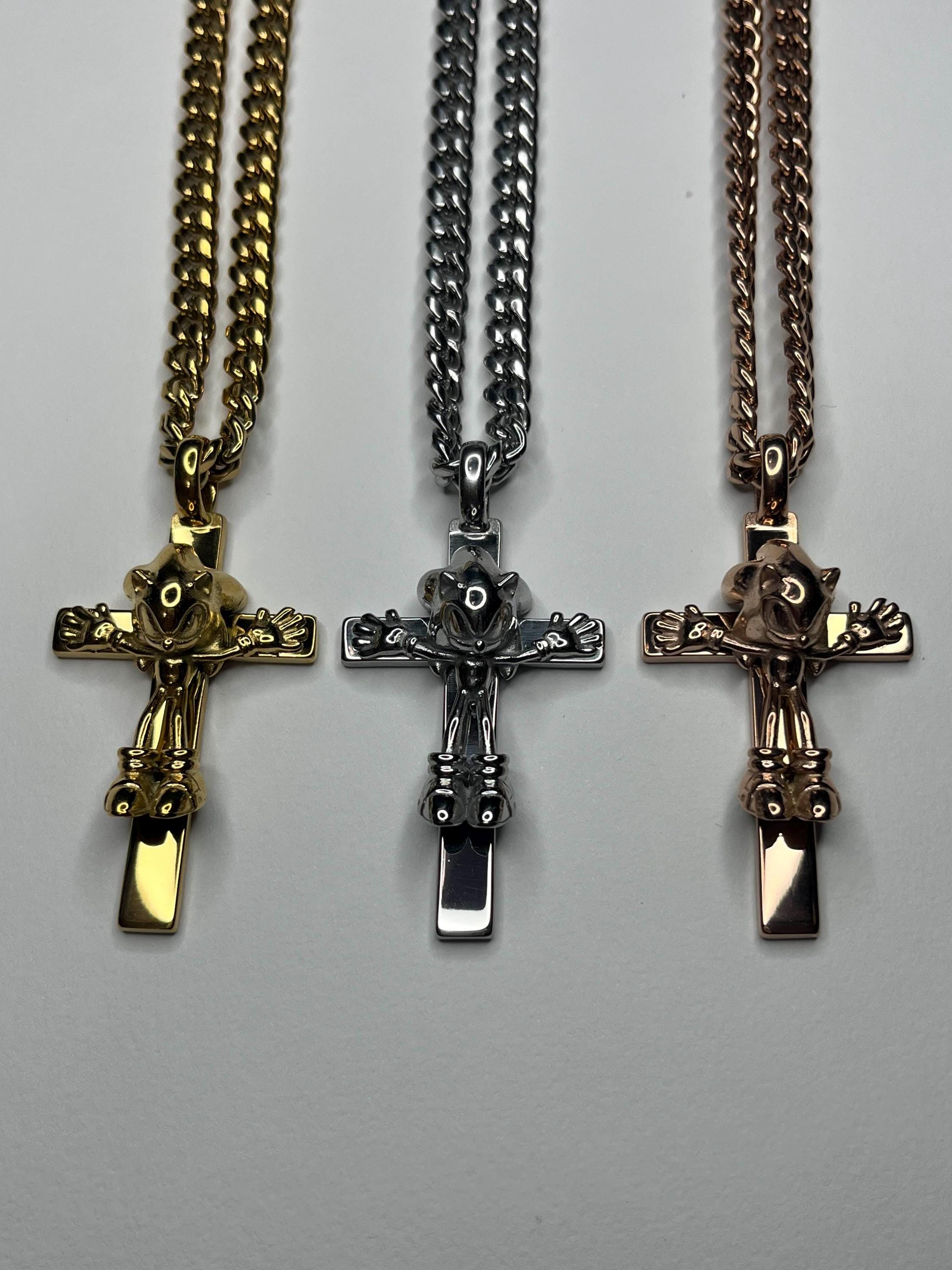 Stainless Steel Generic Speedy Hedgehog Crucifix Necklace, 6 mm 22 inch Chain Included