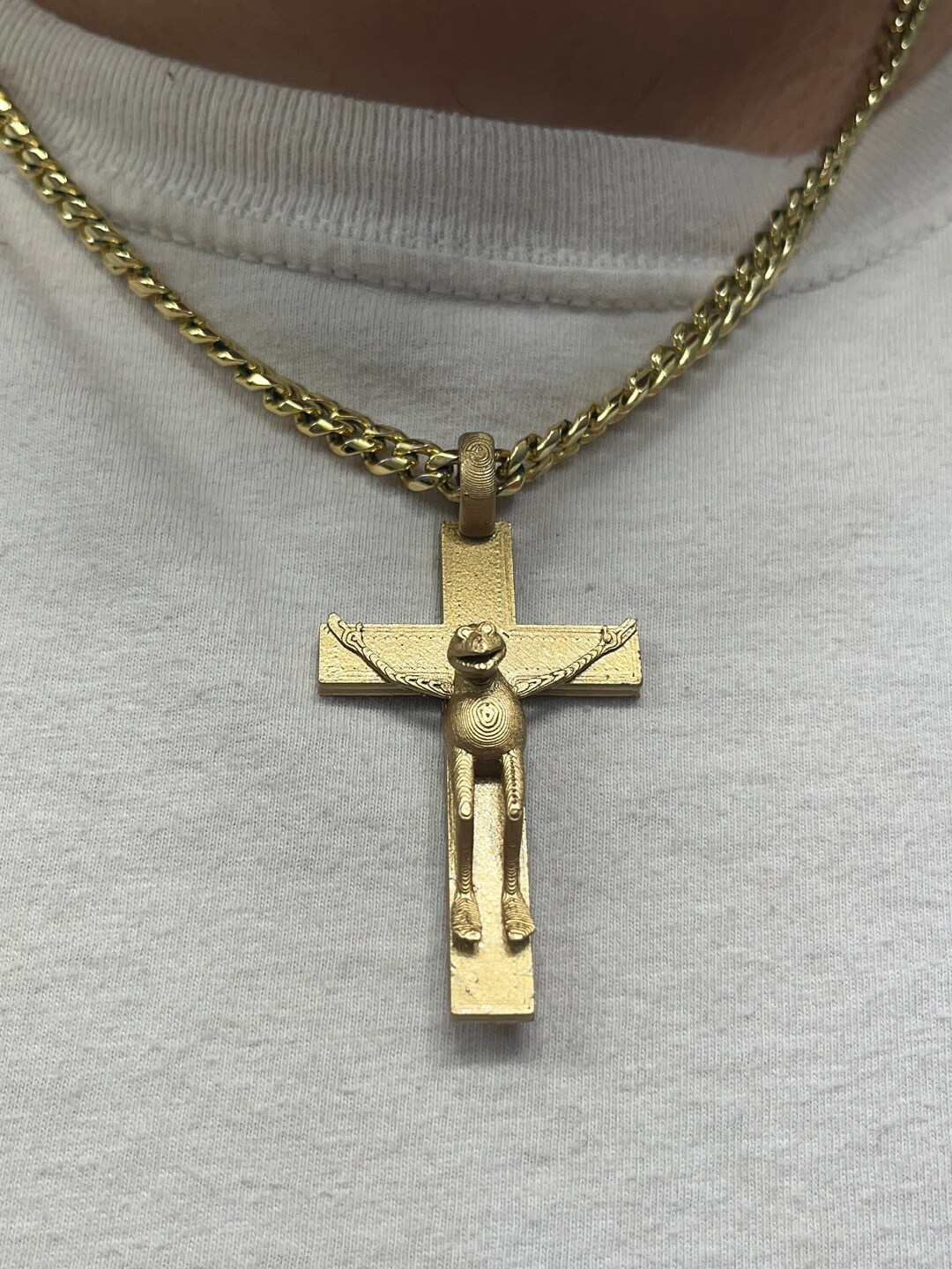 Kermit the Frog Crucifix Pendant for Necklaces, Chains, Keychain