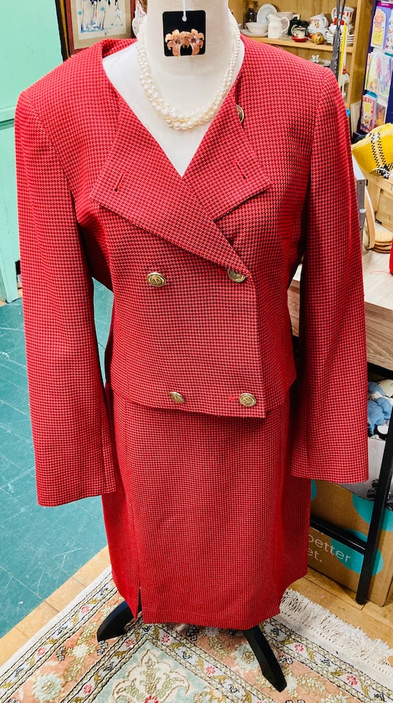 Vintage 80s John Meyer Red and Black Houndstooth  