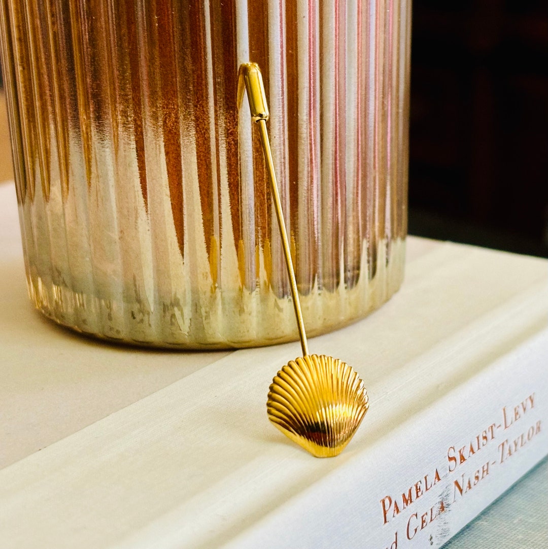 Vintage 90s Gold Tone Brass Seashell Stick Pin, Summer Statement Brooch ...