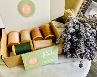 Vintage Wood Spools with Thread: Rustic Sewing Notions Set for Crafting