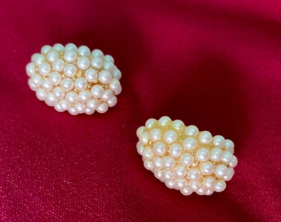 Vintage 80s Napier Signed Cluster Faux Seed Pearl… - image 2