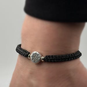 Mens Compass Bracelet, Adjustable Macrame Wristband, Black Cord Jewelry, Nautical Gift for Husband Boyfriend Handmade