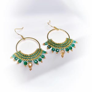 Emerald Green Hoop Earrings - Green Beaded earrings - Sparkle with Boho Style - Boho Chic Hoops with Emerald Beads - Wonderful Earrings Gift