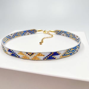 Adjustable Beaded Choker in Stunning Gradient Blue and Gold - Handcrafted designer choker - Unique Gift Idea for her