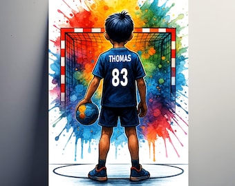 Personalized Handball Poster – Customizable Handball Gift for Children with Name and Number | Boy's Decor | Poster, Canvas, Digital