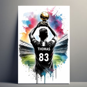 Affiche Personnalisée Joueur Football | Poster Foot Trophée Ballon D'Or Personnalisable, Affiche Foot idée Cadeau sport Prénom Homme Art Fan