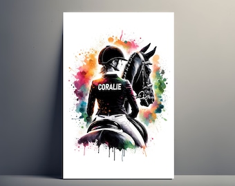 Personalized Horse Riding Poster | Customizable Woman Horse Rider Poster, Canvas Print Gift Idea, Sport, Girl's Name, Art Fan