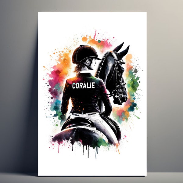 Affiche Personnalisée Équitation | Poster Cavalière Cheval Femme Personnalisable, Affiche Toile idée Cadeau sport Prénom Fille Art Fan