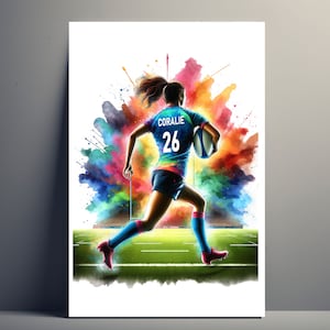 Personalized Rugby Poster | Customizable Women's Rugby Poster, Canvas Poster Sport Gift Idea First Name Girl Rugby Art Illustration